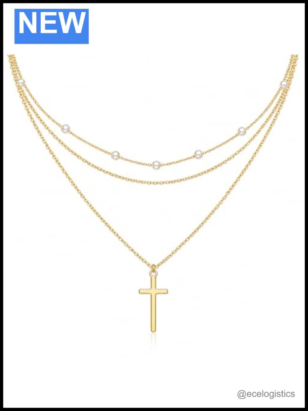 14k Gold Cross Necklace Women Layered Pendant Adjustable Chain
